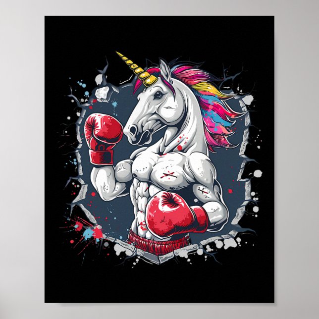 Boxing Unicorn With Boxing Gloves Kickboxing Funny Poster (Front)