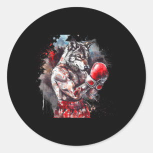 Boxing Wolf With Boxing Gloves Kickboxing Funny Bo Classic Round Sticker