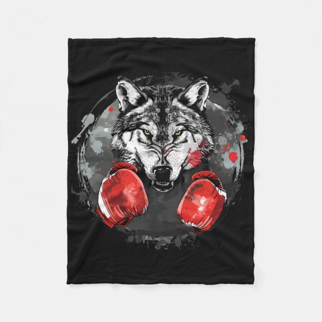 Boxing Wolf With Boxing Gloves Kickboxing Funny Bo Fleece Blanket (Front)