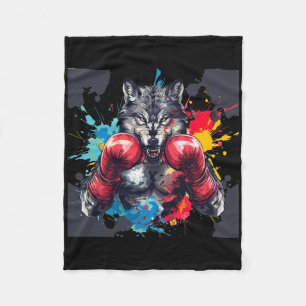 Boxing Wolf With Boxing Gloves Kickboxing Funny Bo Fleece Blanket