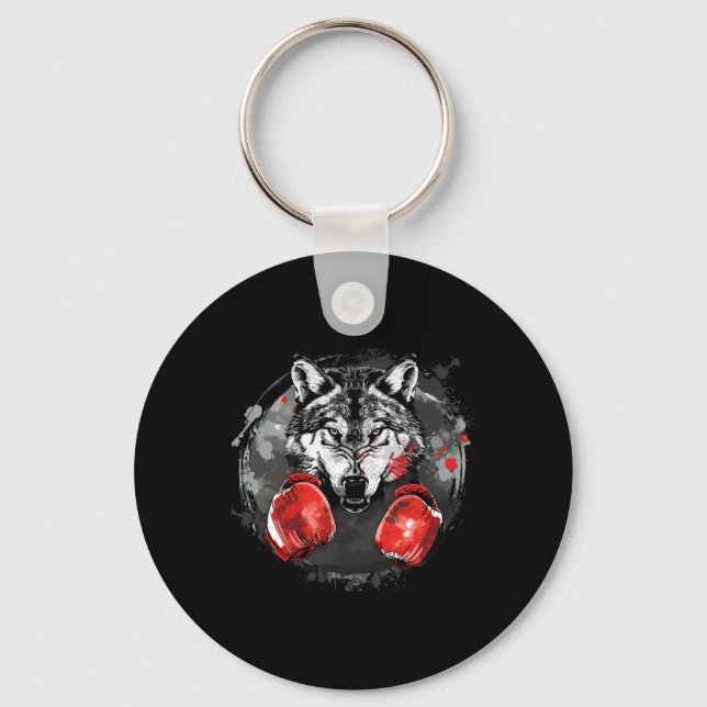 Boxing Wolf With Boxing Gloves Kickboxing Funny Bo Key Ring (Front)