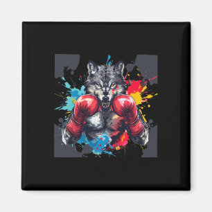Boxing Wolf With Boxing Gloves Kickboxing Funny Bo Magnet