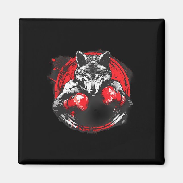 Boxing Wolf With Boxing Gloves Kickboxing Funny Bo Magnet (Front)