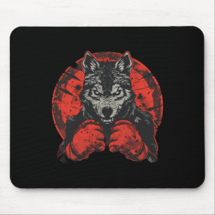Boxing Wolf With Boxing Gloves Kickboxing Funny Bo Mouse Pad