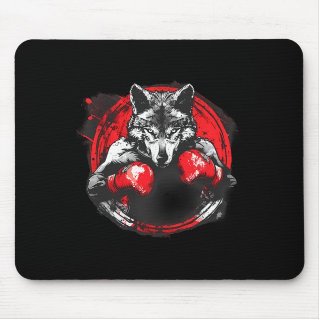 Boxing Wolf With Boxing Gloves Kickboxing Funny Bo Mouse Pad (Front)