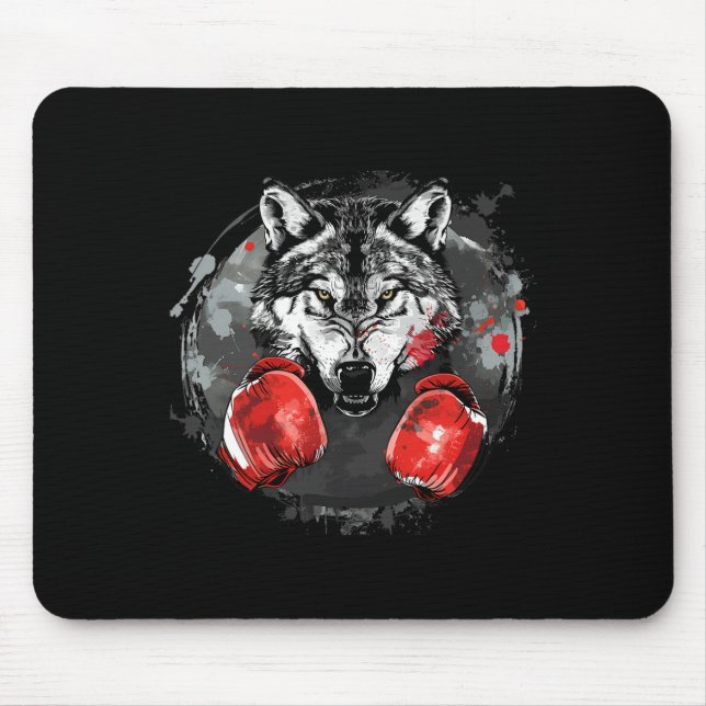 Boxing Wolf With Boxing Gloves Kickboxing Funny Bo Mouse Pad (Front)