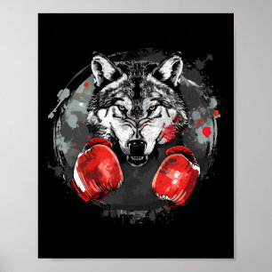 Boxing Wolf With Boxing Gloves Kickboxing Funny Bo Poster