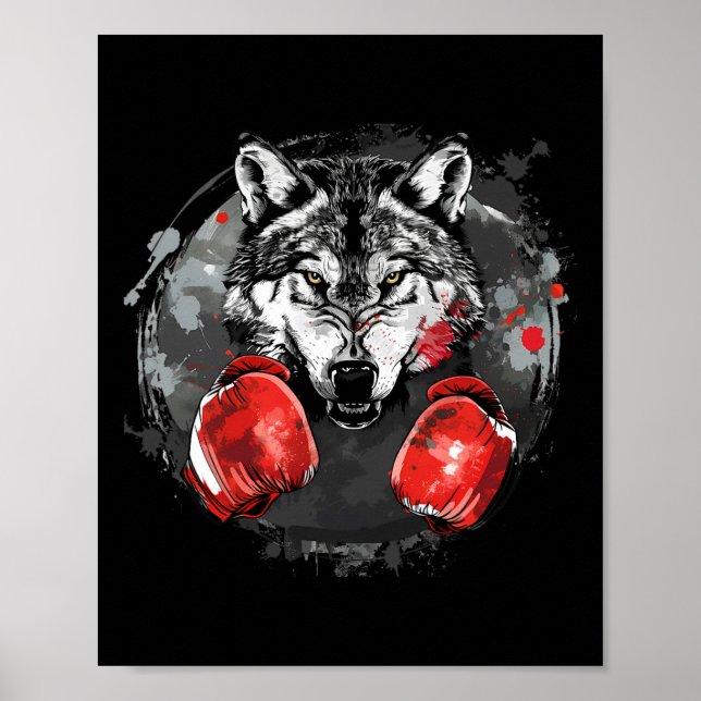Boxing Wolf With Boxing Gloves Kickboxing Funny Bo Poster (Front)