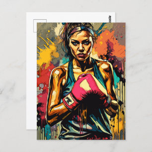 Boxing Woman Modern Fighter Martial Arts Portrait Postcard