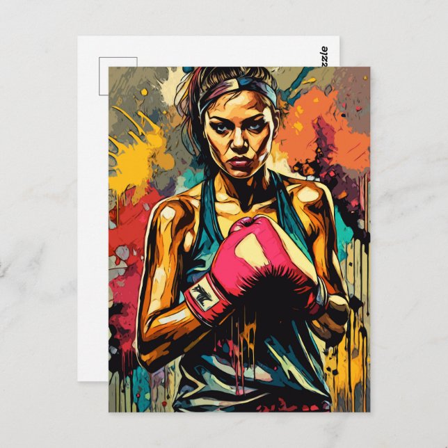 Boxing Woman Modern Fighter Martial Arts Portrait Postcard (Front/Back)