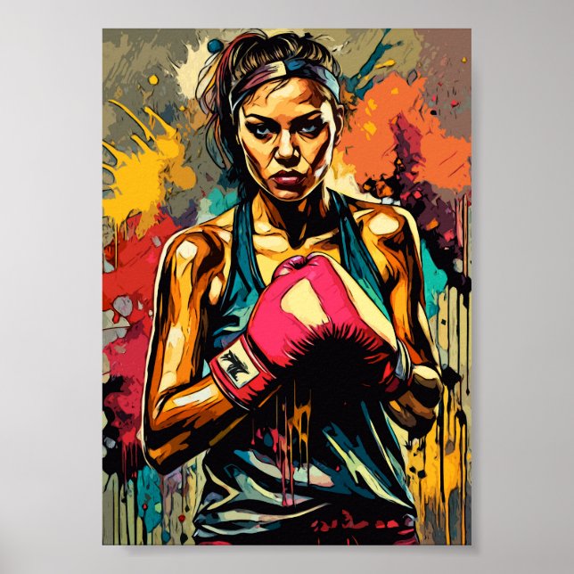Boxing Woman Modern Fighter Martial Arts Portrait Poster (Front)