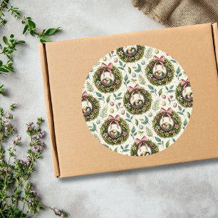 Boxwood Easter Wreath Pink Bow with Egg Classic Round Sticker