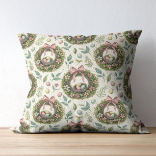Boxwood Easter Wreath Pink Bow with Egg Cushion