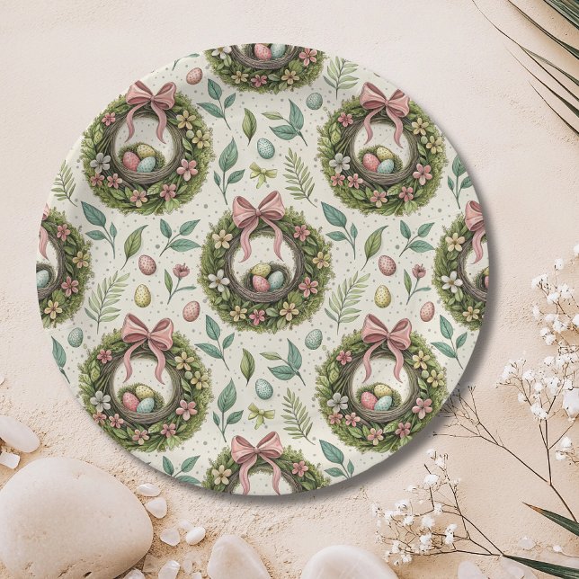 Boxwood Easter Wreath Pink Bow with Egg Paper Plate (Creator Uploaded)