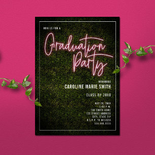 Boxwood Pink Neon Sign Graduation Party Invitation
