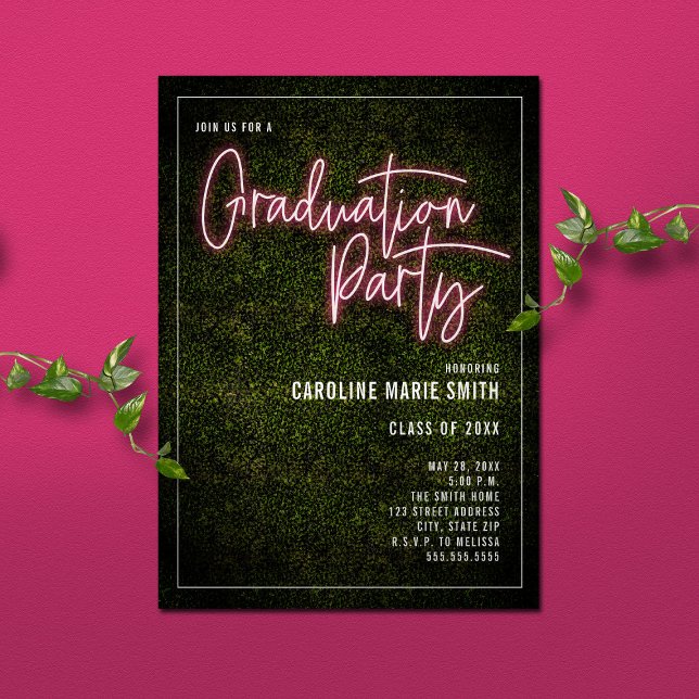 Boxwood Pink Neon Sign Graduation Party Invitation (Creator Uploaded)