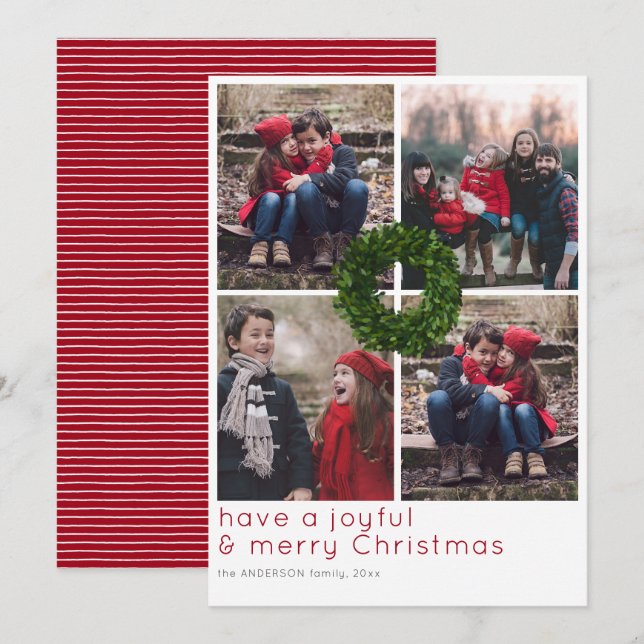 Boxwood Wreath 4 Grid Christmas Holiday Card (Front/Back)