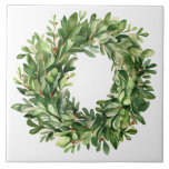 Boxwood Wreath Berries Simple Watercolor Farmhouse Ceramic Tile<br><div class="desc">A perfect ceramic tile for your decorating. Boxwood wreath with dried berries.  Simple watercolor graphic was used to make this farmhouse ceramic tile.</div>