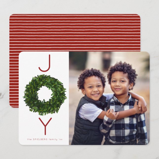 Boxwood Wreath Christmas Holiday Flat Card (Front/Back)