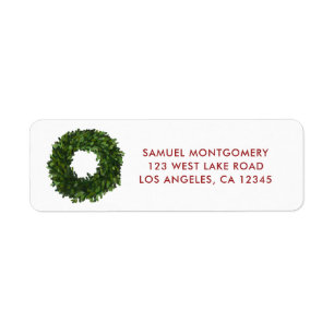 Boxwood Wreath Christmas Holiday Return Address Label