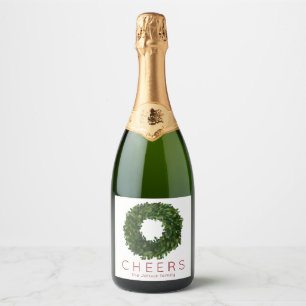Boxwood Wreath Christmas Holiday Sparkling Wine Label