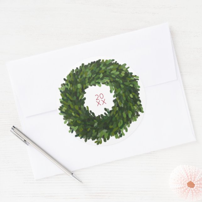 Boxwood Wreath Christmas Holiday Sticker (Envelope)
