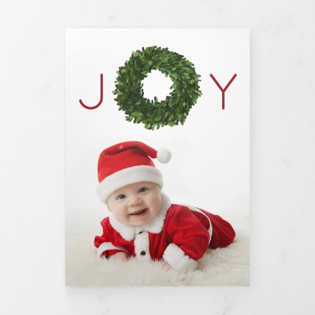 Boxwood Wreath Christmas Holiday Trifold Card (Cover)