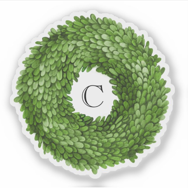 Boxwood Wreath Monogram Vinyl Sticker (Front)