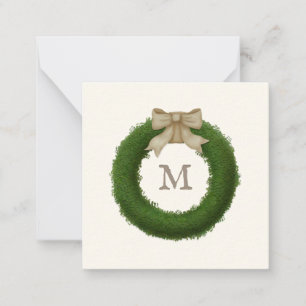 Boxwood Wreath With Rustic Bow Custom Monogrammed Card
