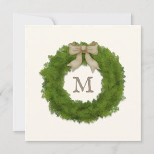 Boxwood Wreath With Rustic Bow Custom Monogrammed  Thank You Card