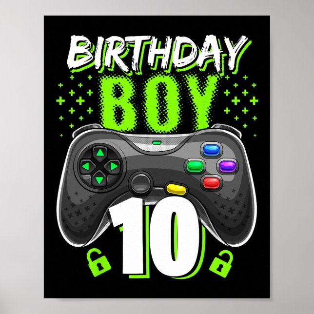 Boy 10 Video Game Controller Gamer 10th Birthday  Poster (Front)