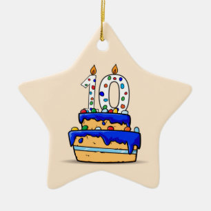 Boy 10th Birthday, 10 on Sweet Blue Cake Ceramic Ornament