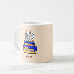 Boy 10th Birthday, 10 on Sweet Blue Cake Coffee Mug