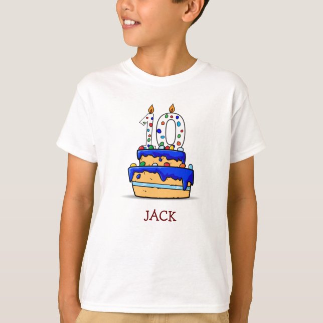 Boy 10th Birthday, 10 on Sweet Blue Cake T-Shirt (Front)