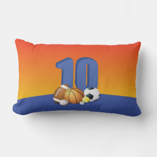Boy 10th Birthday Sports Balls Lumbar Cushion