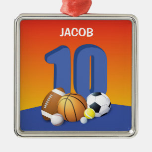 Boy 10th Birthday Sports Balls Metal Ornament