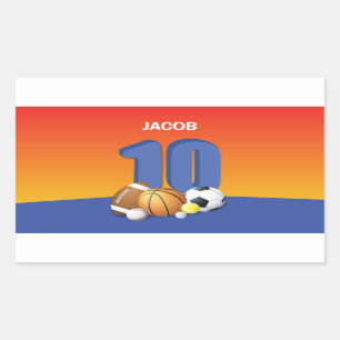 Boy 10th Birthday Sports Balls Rectangular Sticker