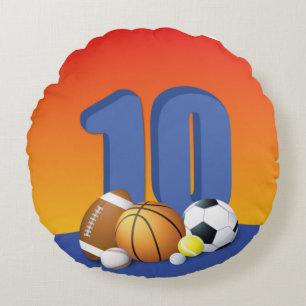 Boy 10th Birthday Sports Balls Round Cushion