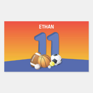 Boy 11th Birthday Sports Balls Rectangular Sticker