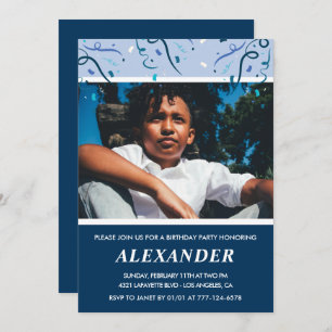 Boy 12th birthday invitations Photo Navy Blue