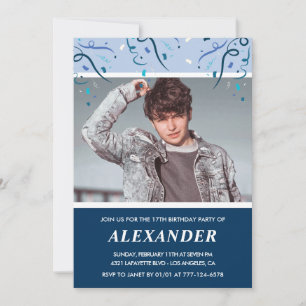 Boy 17th birthday invitations Photo Navy