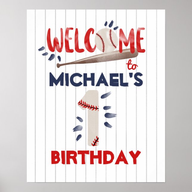 Boy 1st Baseball Birthday Welcome Poster (Front)