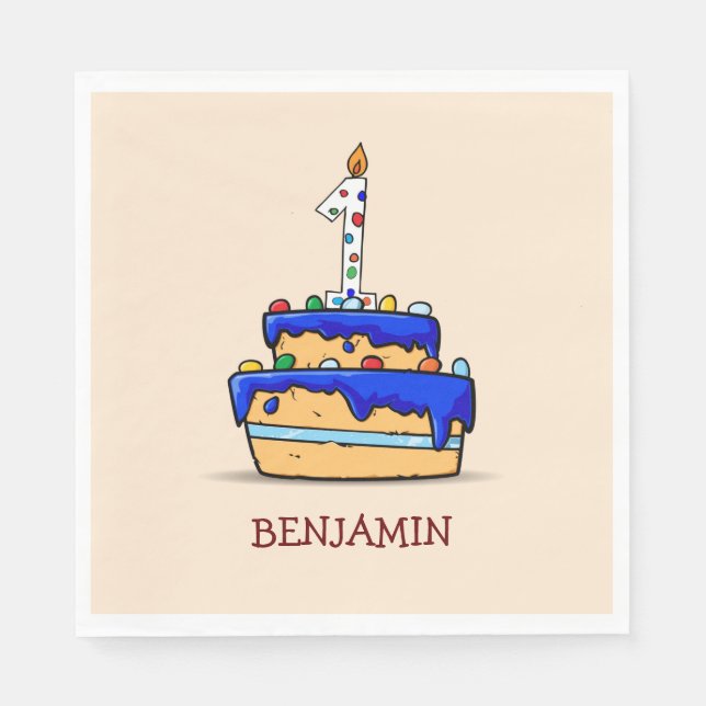 Boy 1st Birthday, 1 on Sweet Blue Cake Napkin (Front)