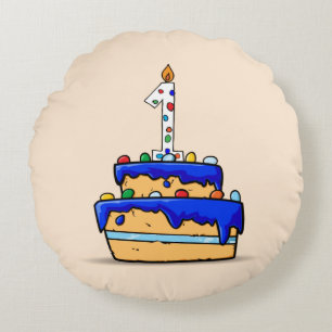 Boy 1st Birthday, 1 on Sweet Blue Cake Round Cushion