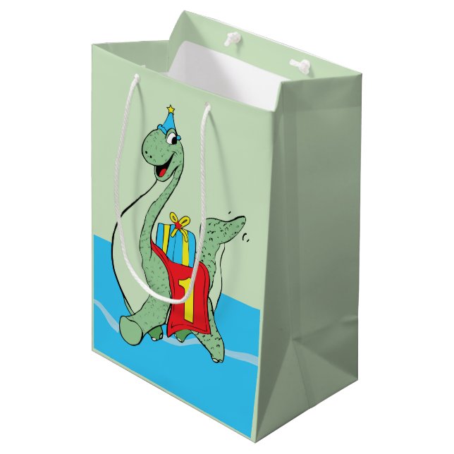 Boy, 1st Birthday Dinosaur Medium Gift Bag (Front Angled)