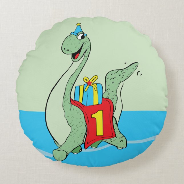 Boy, 1st Birthday Dinosaur Round Cushion (Front)