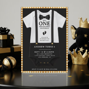 Boy 1st Birthday Distinguished Gentleman Bodysuit Invitation