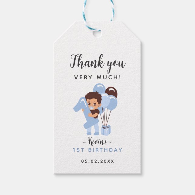 Boy 1st Birthday Favour Thank You Tag (Front)