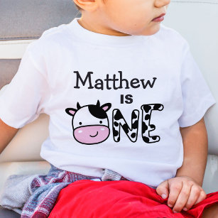Boy 1st Birthday Number One Cow T-Shirt