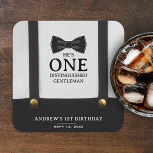 Boy 1st Birthday One Distinguished Gentleman Square Paper Coaster